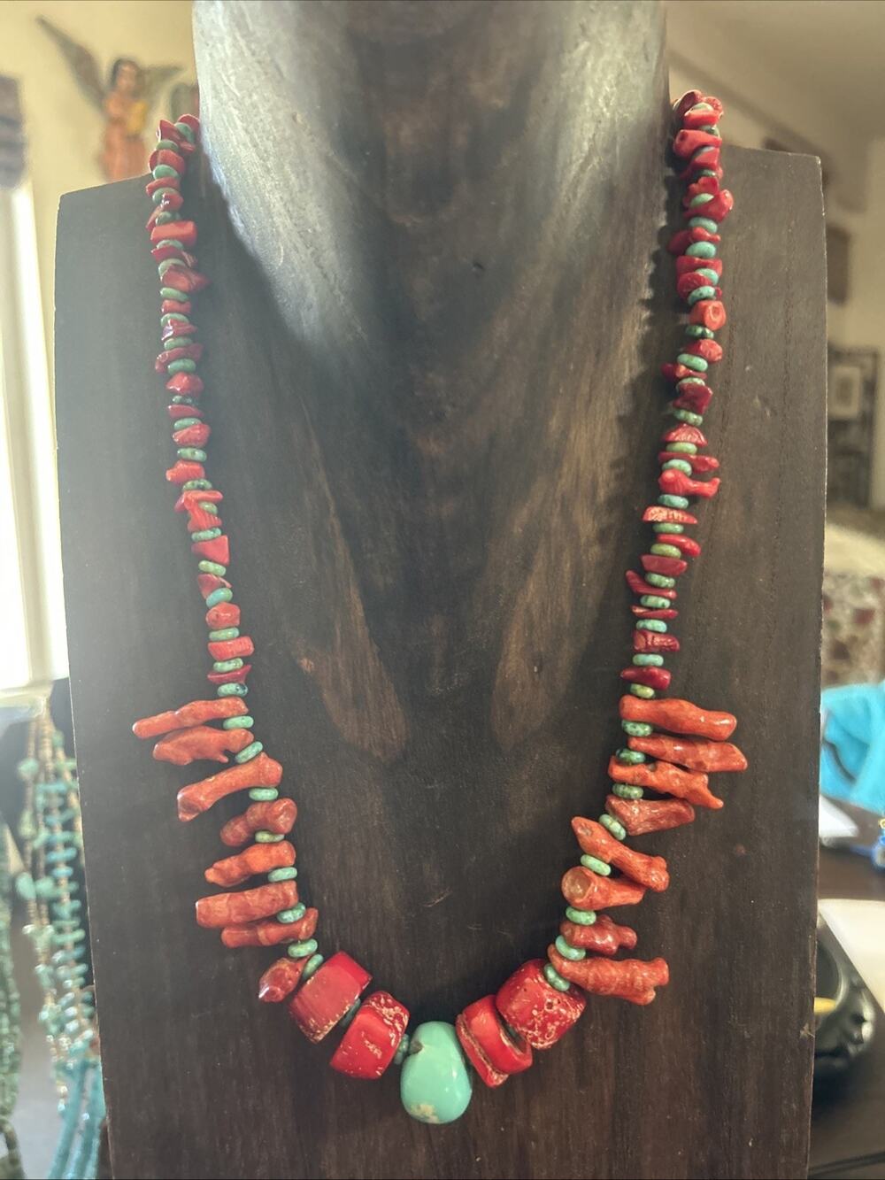 Beautiful Coral Branch And Turquoise Bead Necklace